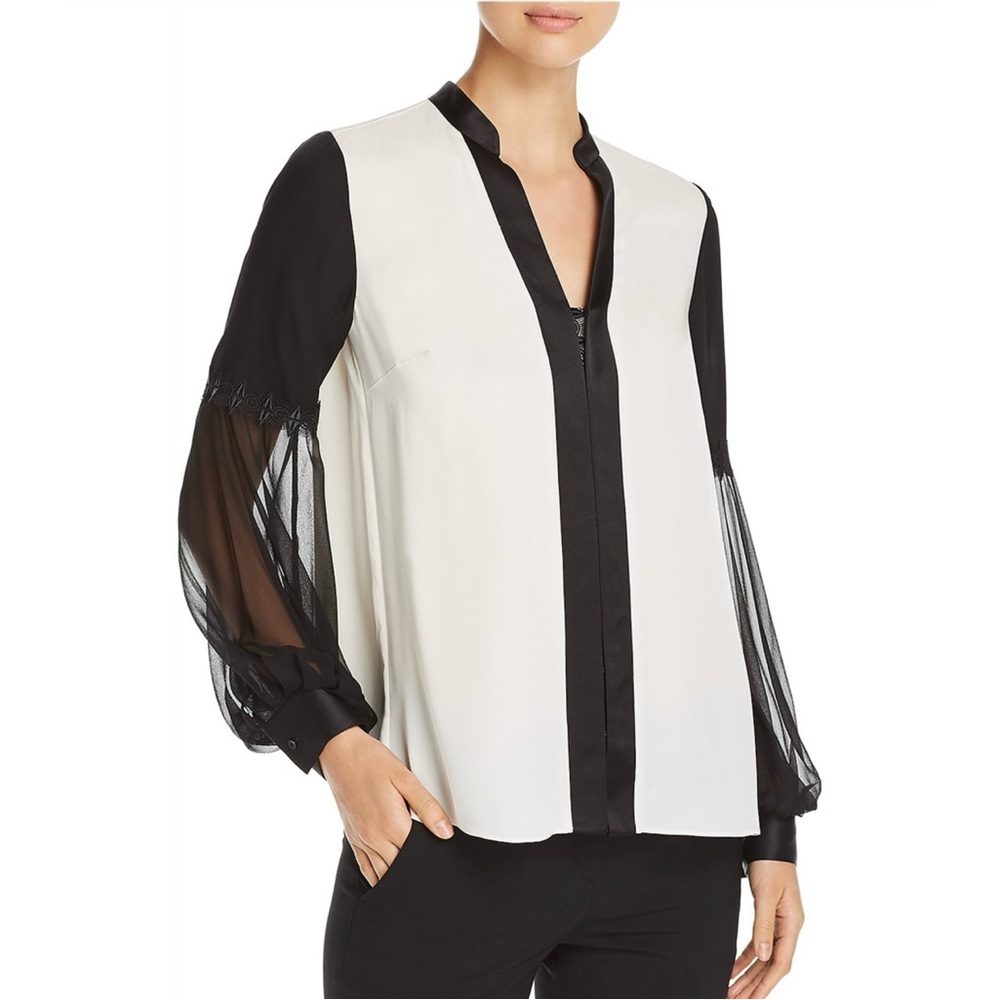 Elie Tahari Elegant Black and White Women's Silk Blouse